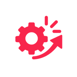 Red icon of cogwheel and arrow
