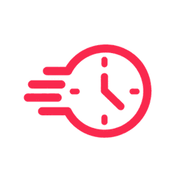 Red icon of a clock moving fast
