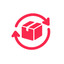 Red icon of a box with arrows around it