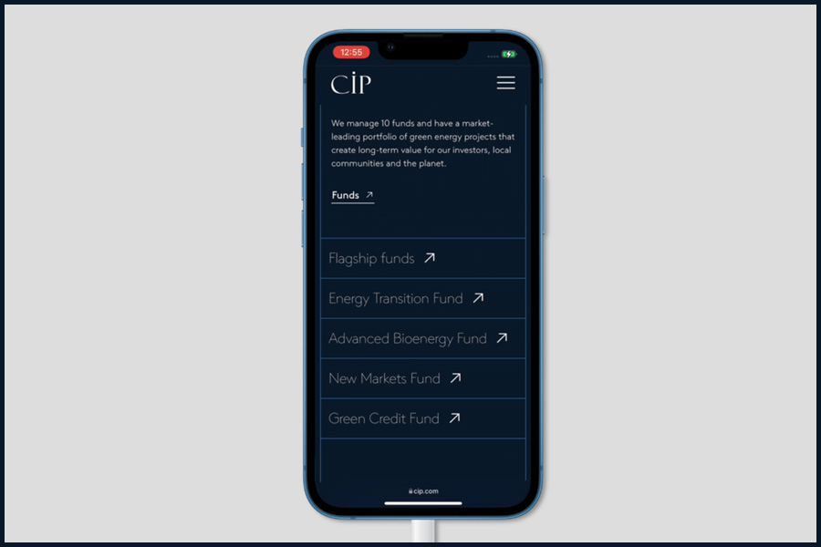CIPs website på smartphone