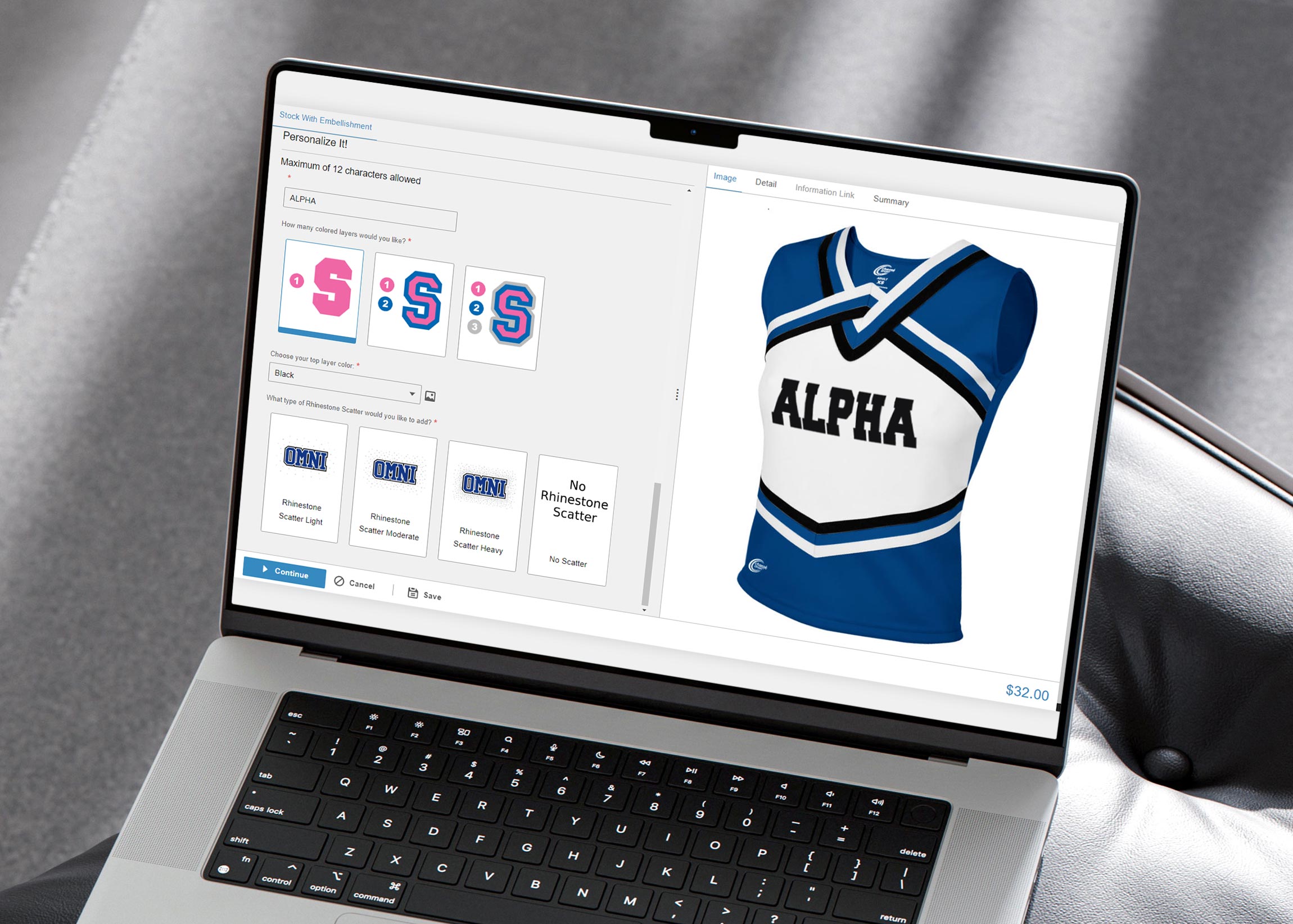 Omni Cheer produktkonfigurator laptop