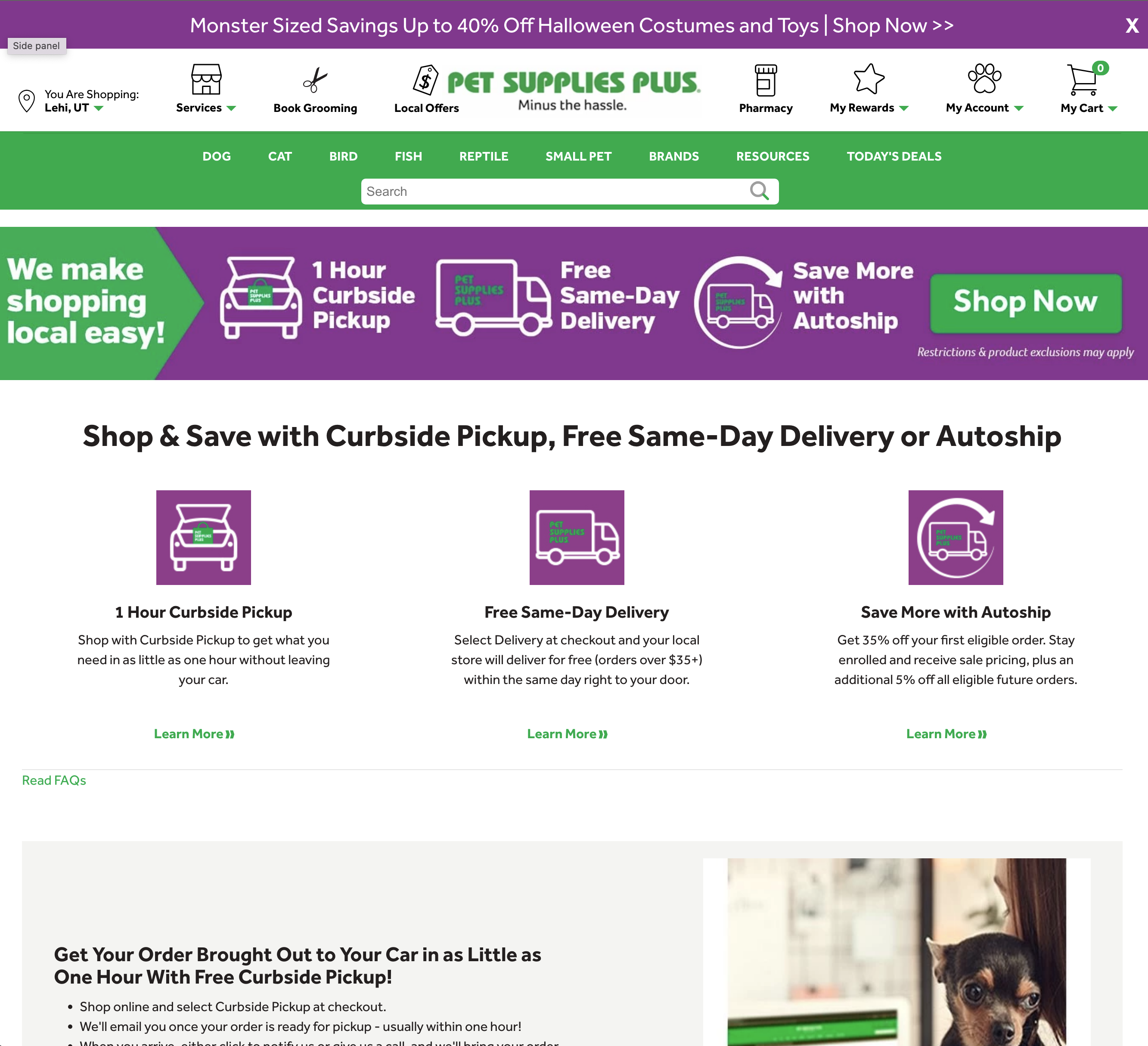 Screenshot af Pet Supplies Plus' webshop
