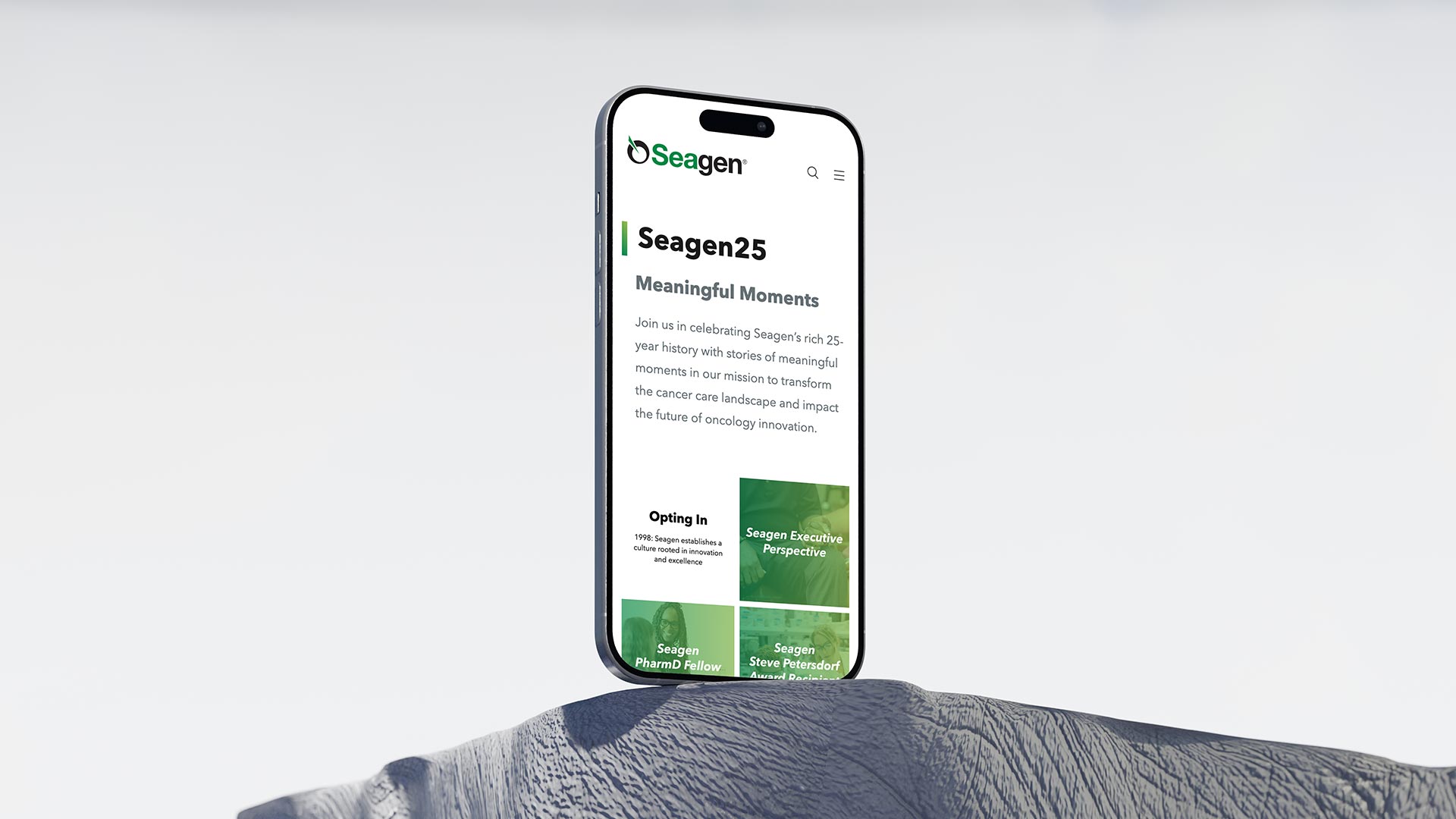 En mobiltelefon med Seagens hjemmeside