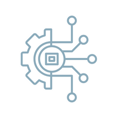 Ikon med halv tandhjul og forskellige kanaler