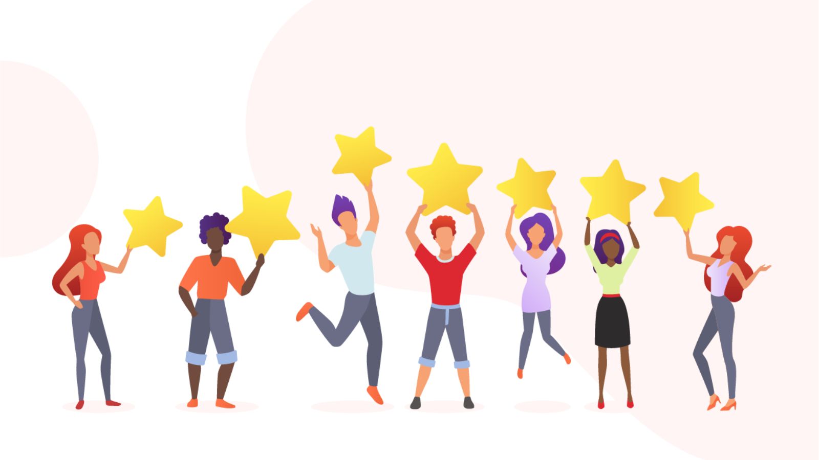 7 animerede personer holder en stjerne over hovedet