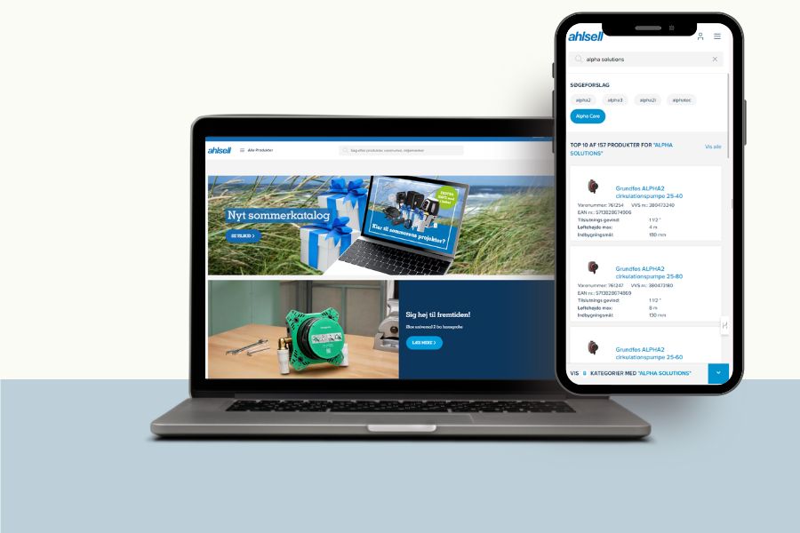 Screenshots of Ahlsell's website on desktop and mobile