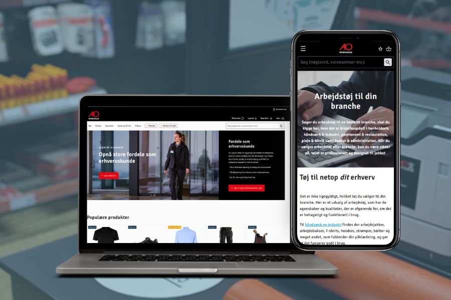 AO Workwear screenshots on desktop and mobile
