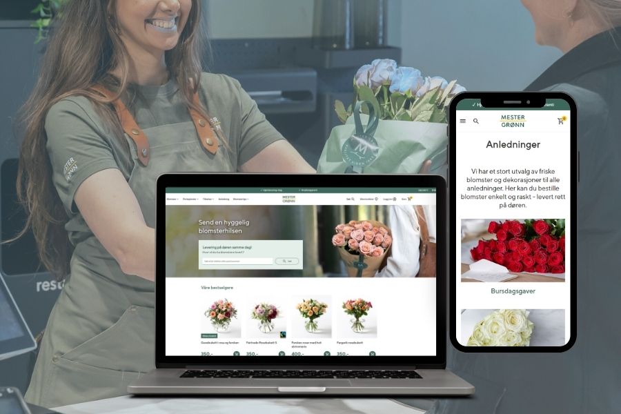 Screenshots af mestergronn.no på desktop og mobil