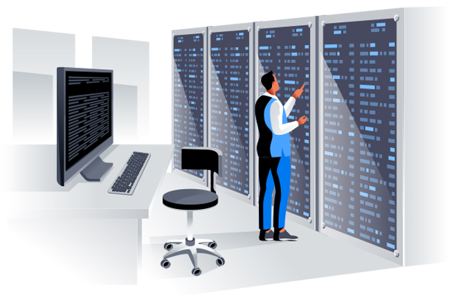 Illustration of standing man analyzing data
