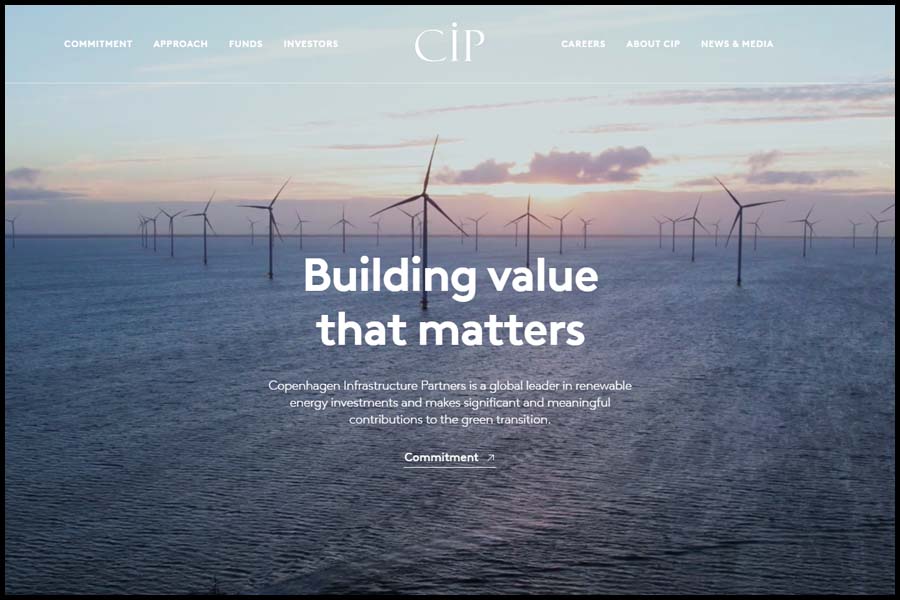 CIPs front page with a sea windmill park as the background image