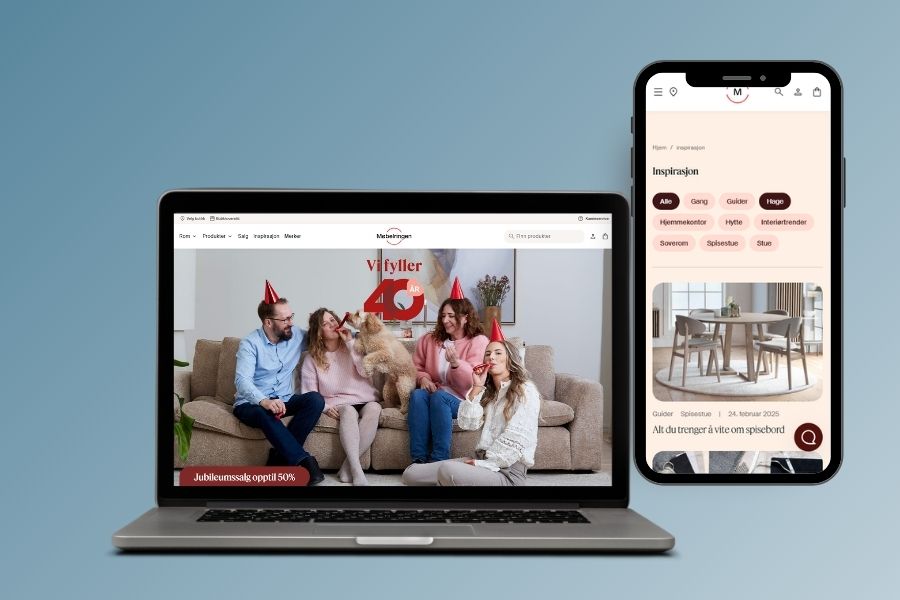 Screenshots of Møbelringen.no on desktop and mobile