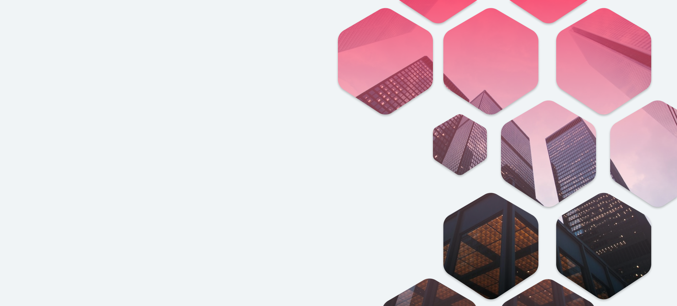 Hero Banner with tall buildings behind the overlay