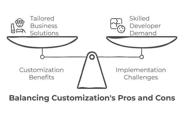 B2B Enterprise integration - Balancing customizations Pros and Cons - showing a weight