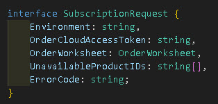 Screenshot showing the interface definition for the SubscriptionRequest coming from Sitecore OrderCloud to our middleware application