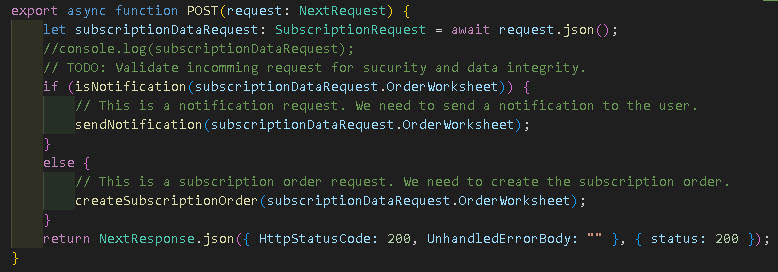 Example showing on how the Request from Sitecore OrderCloud can be handled in Next