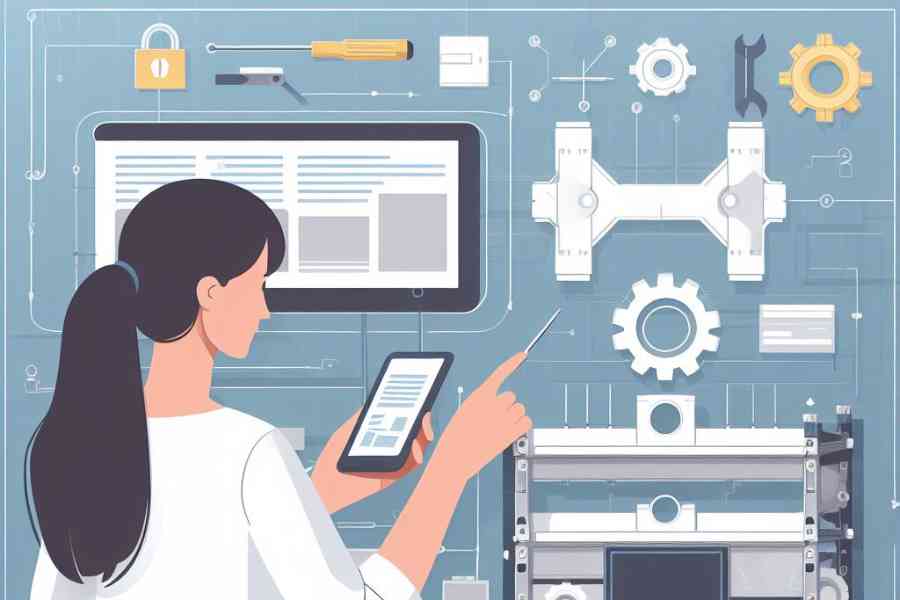 Woman with mobile device in front of configurable products