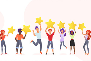 An illustration of seven persons holding a star above their shoulders